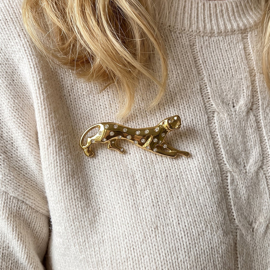 Panter broche goud wit