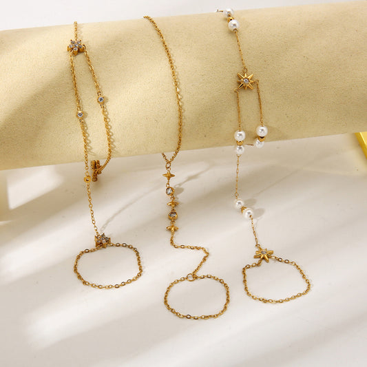 Ster hand chain steentjes goud wit - foto 2
