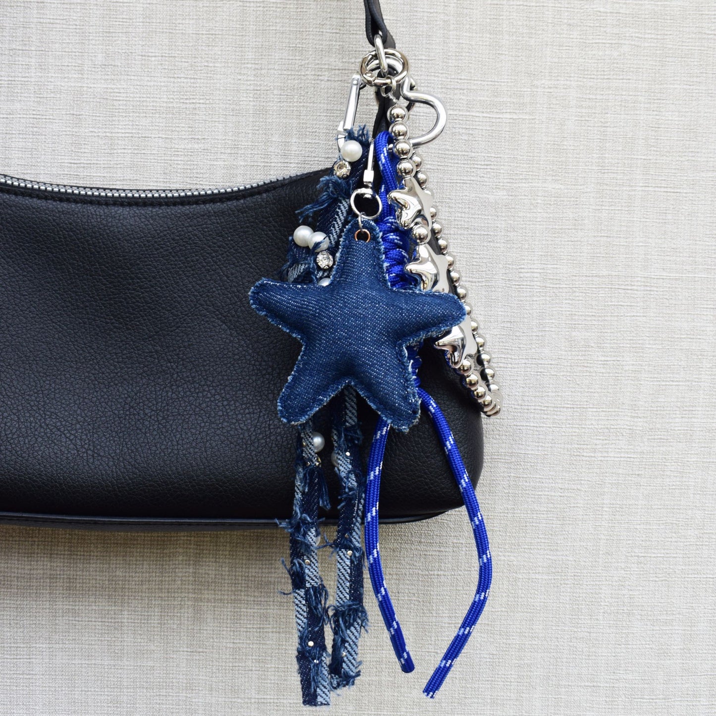 Ster bag chain met parels - Zilver, blauw, wit en parelmoer