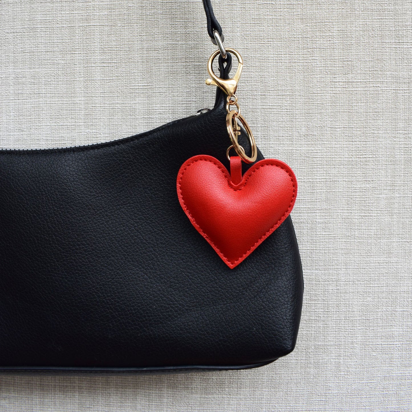 Stoffen hart bag chain - Goud en rood