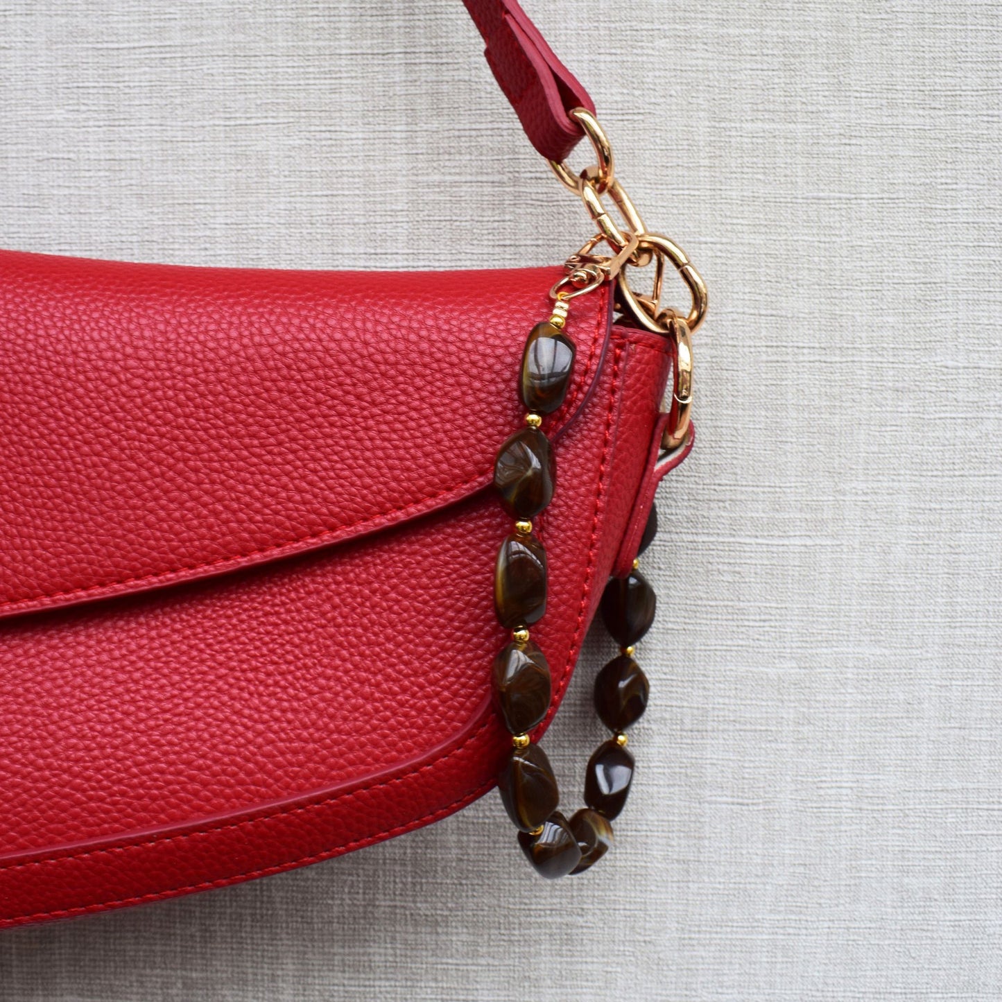 Acryl kralen bag chain - Goud en bruin
