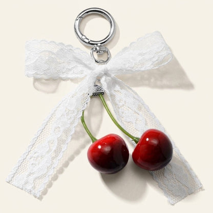 Cherry with lace bow bag charm, cut out