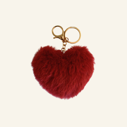 Fluffy hart bag charm rood