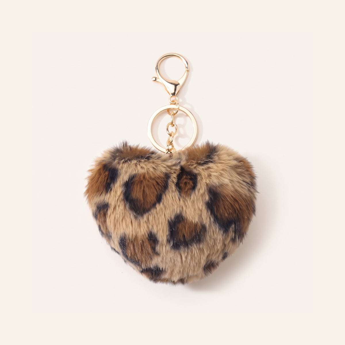 Fluffy hart bag charm met panterprint