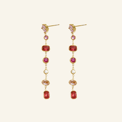 Pink stone gold earrings