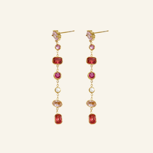 Roze steentjes oorbellen goud