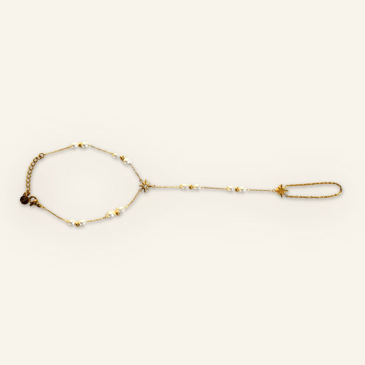 Ster hand chain parels goud wit - hoofdfoto
