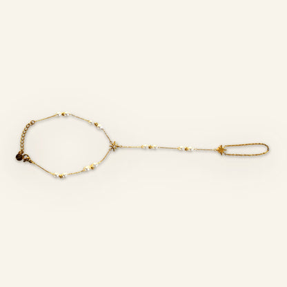Ster hand chain parels goud wit - hoofdfoto