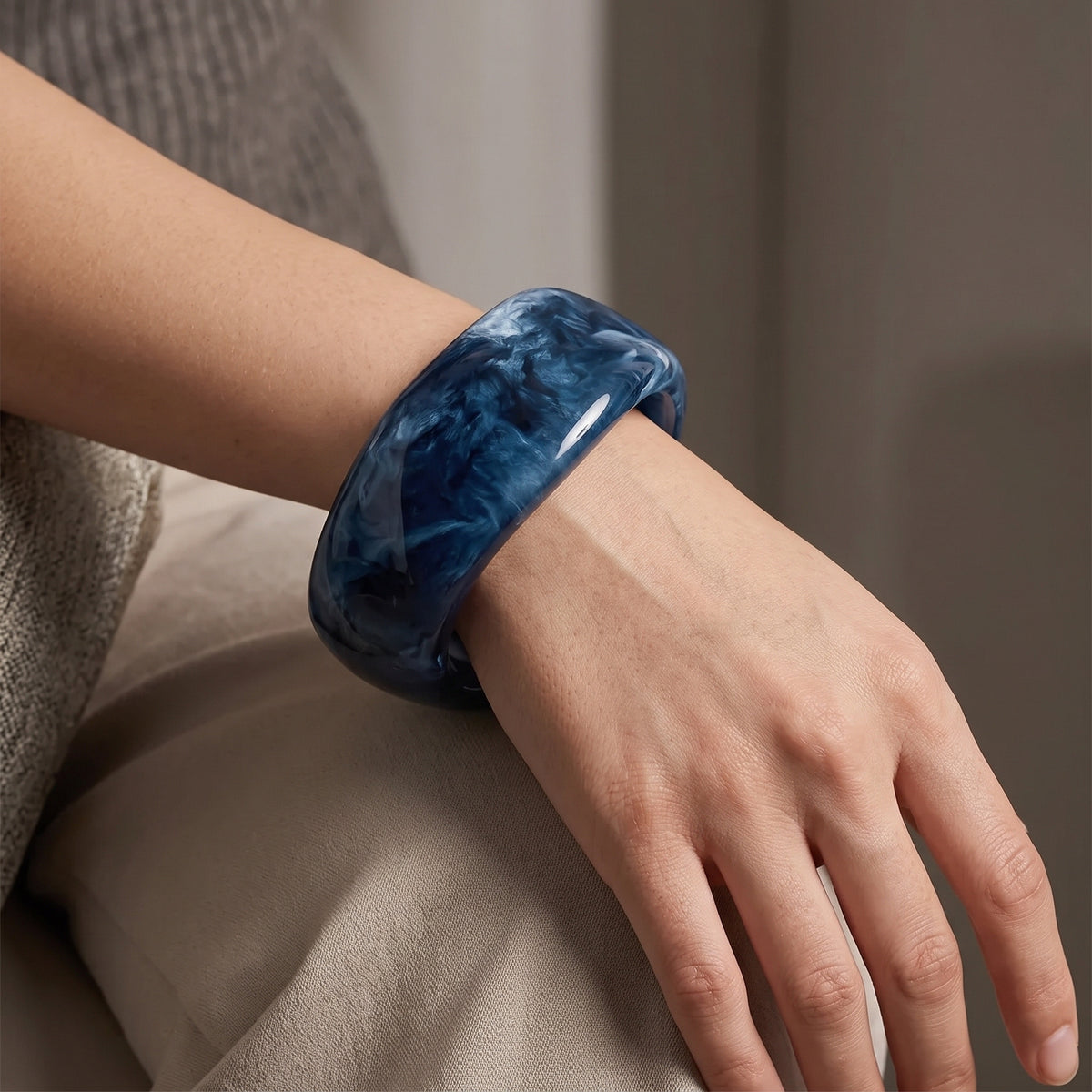 Retro bangle blauw zwart - foto 2