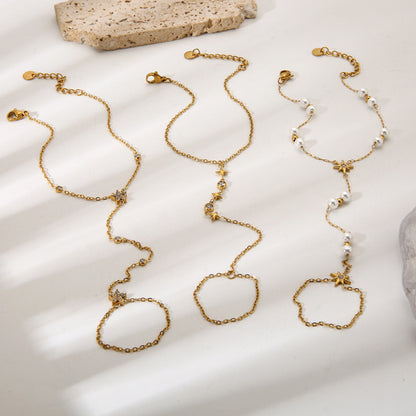 Ster hand chain parels goud wit - foto 2