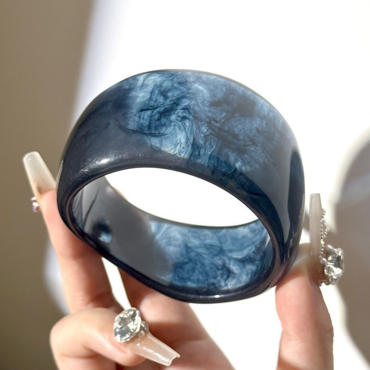 Retro bangle blauw zwart - foto 3