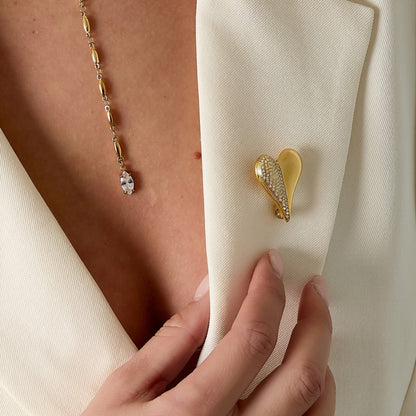 Hart broche strass goud