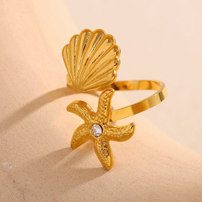 Schelp zeester ring goud wit - foto 3