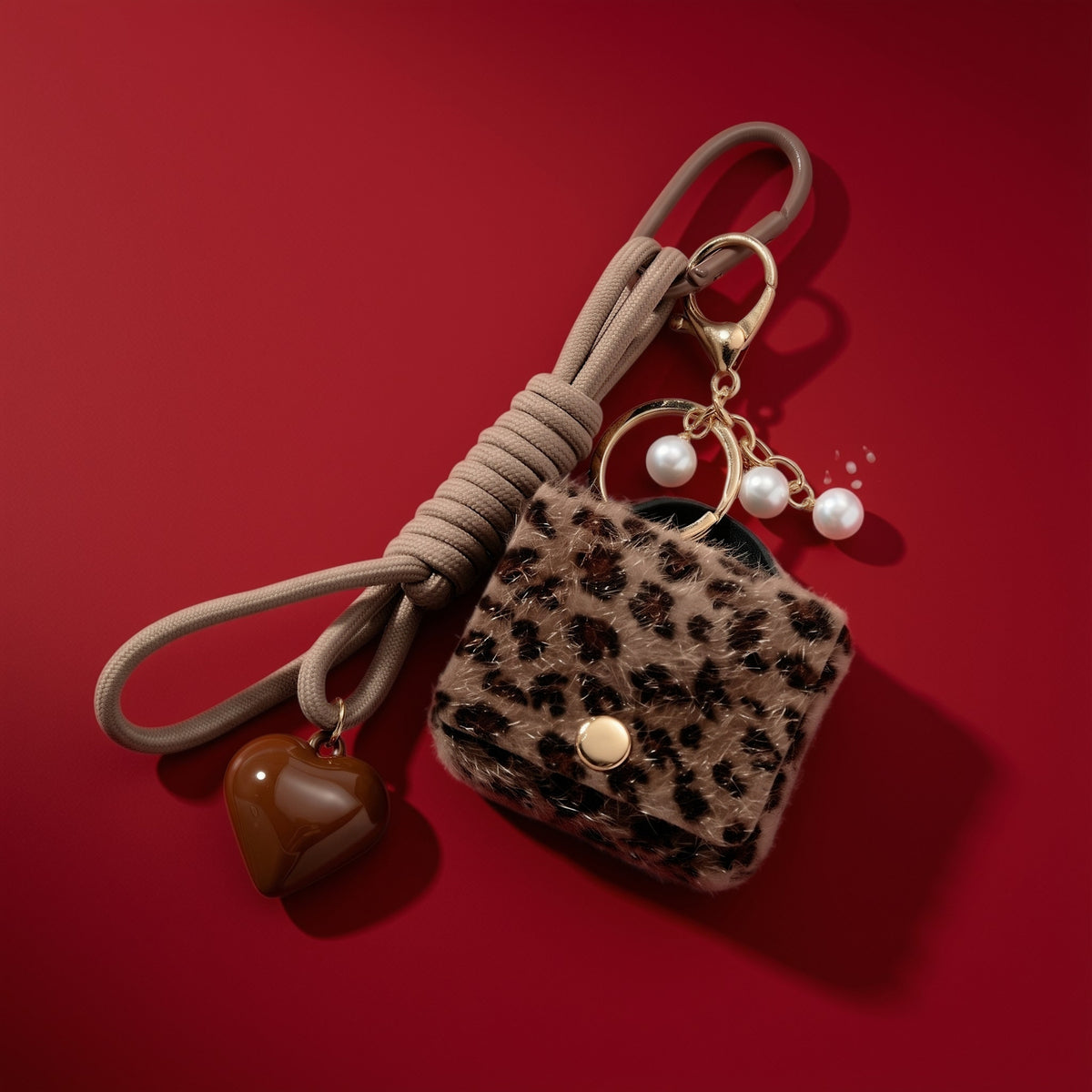 Mini tasje bag charm panterprint op rood