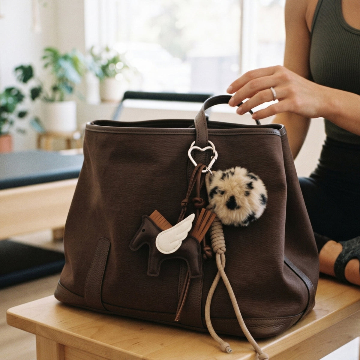Pegasus bag charm brown on a bag