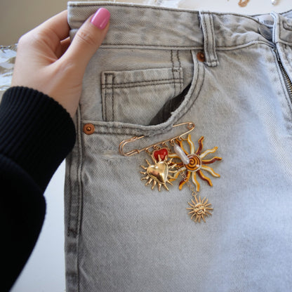 Zon en hart broche goud rood detail