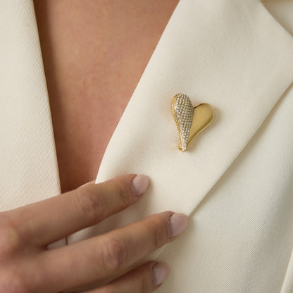 Hart broche strass goud