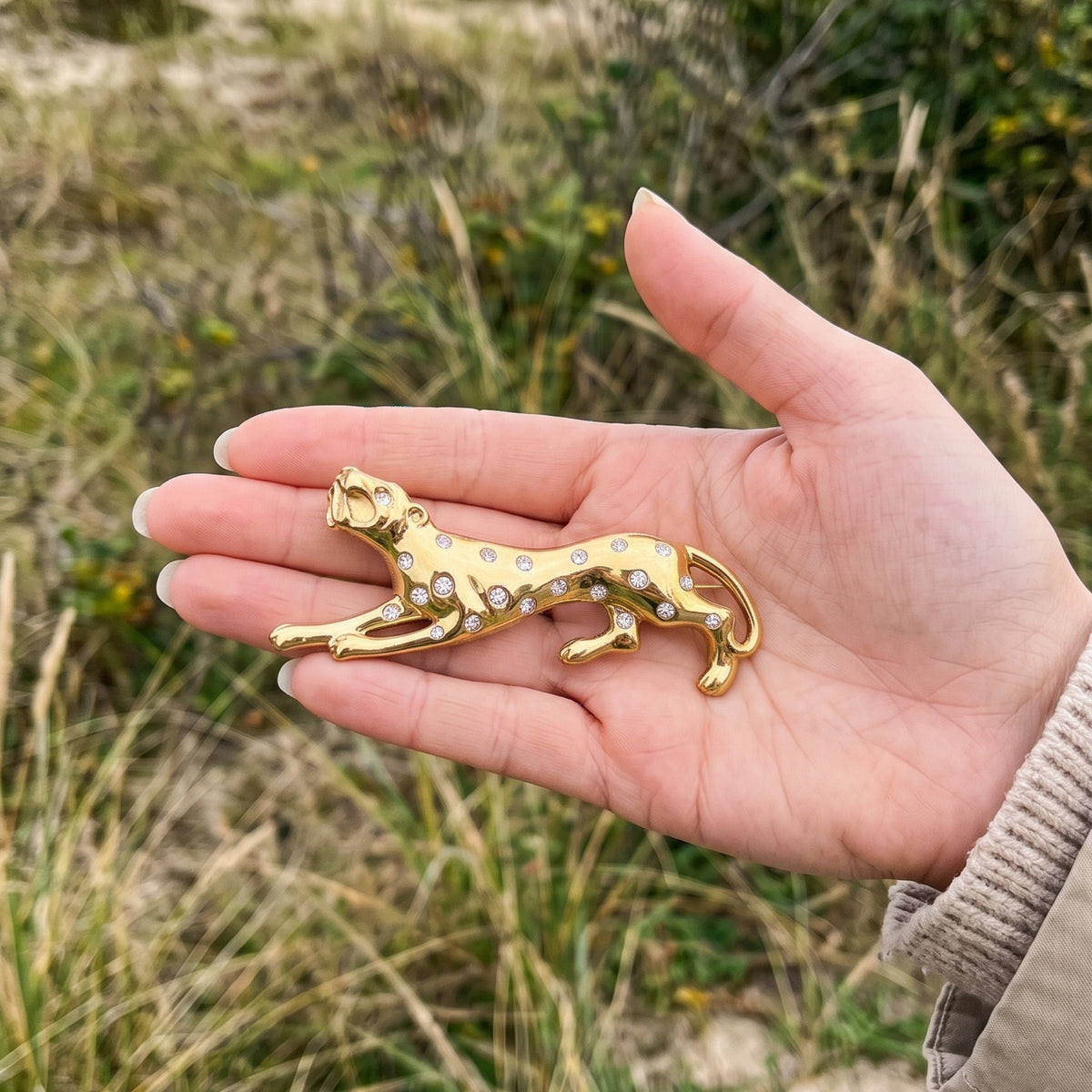Panter broche goud wit