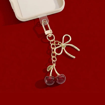 Kersen met strik bag charm rood