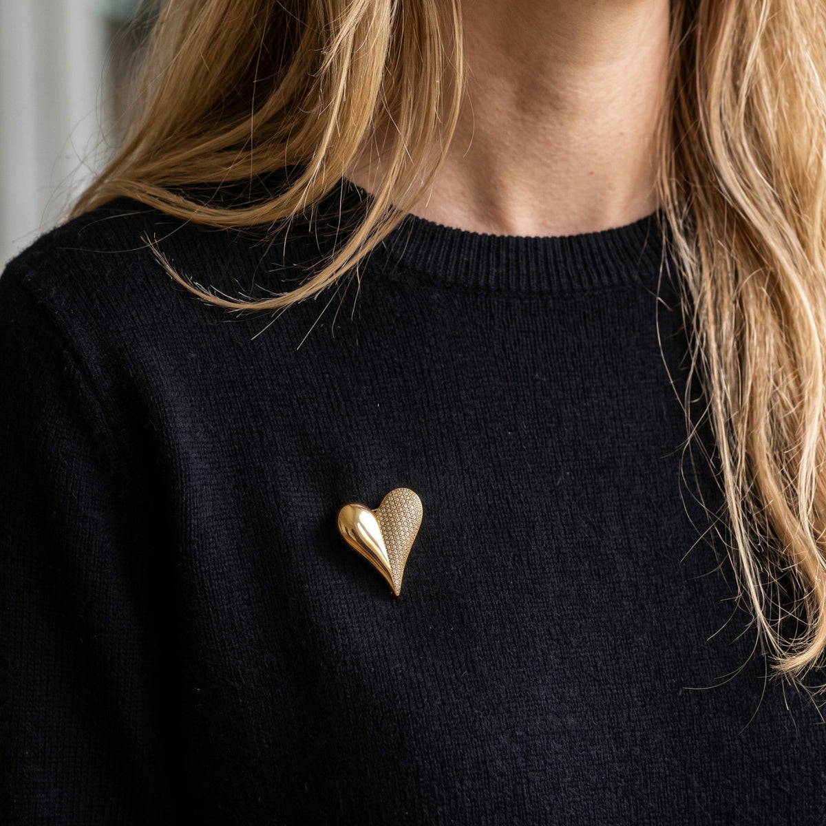 Hart broche strass goud