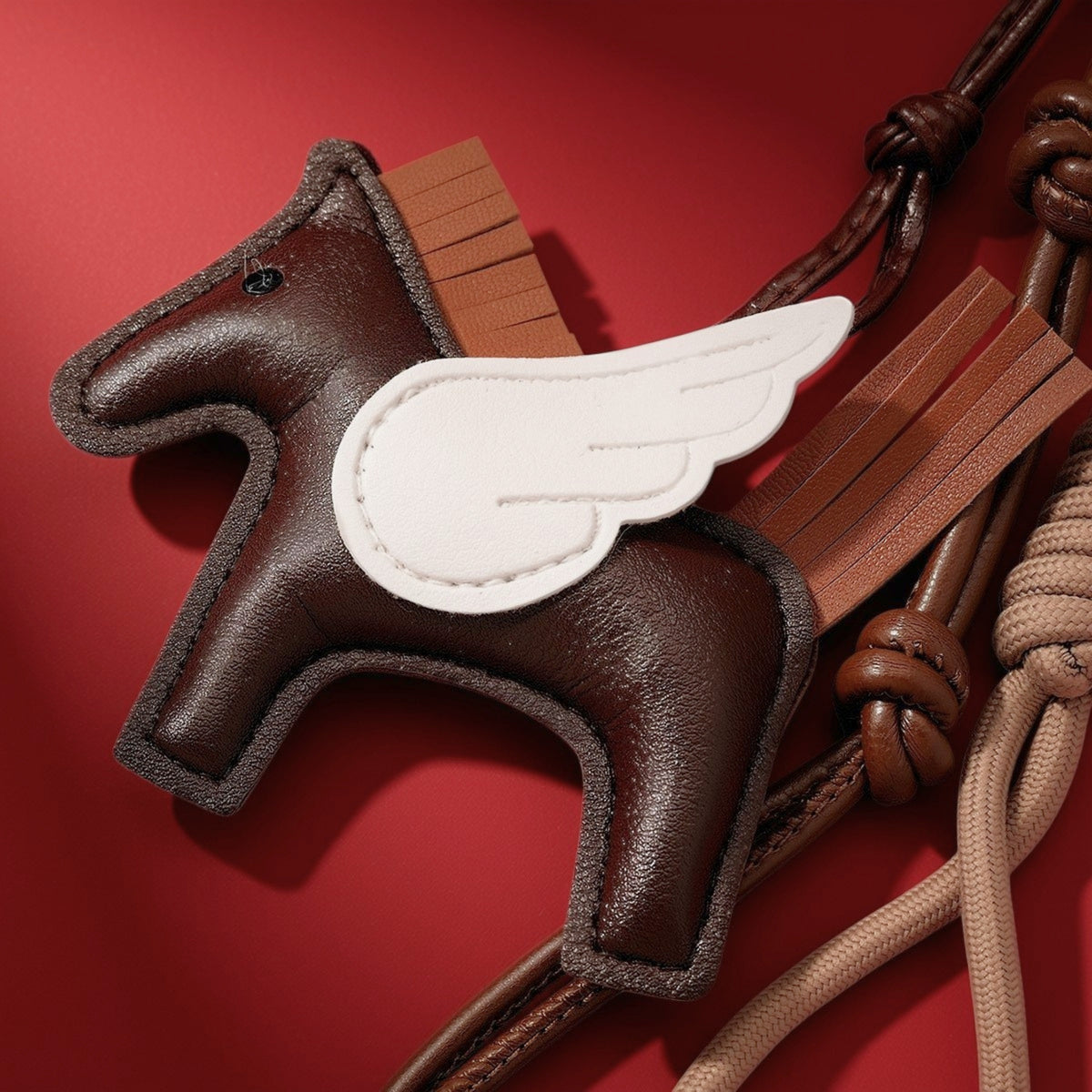 Pegasus bag charm brown, close-up
