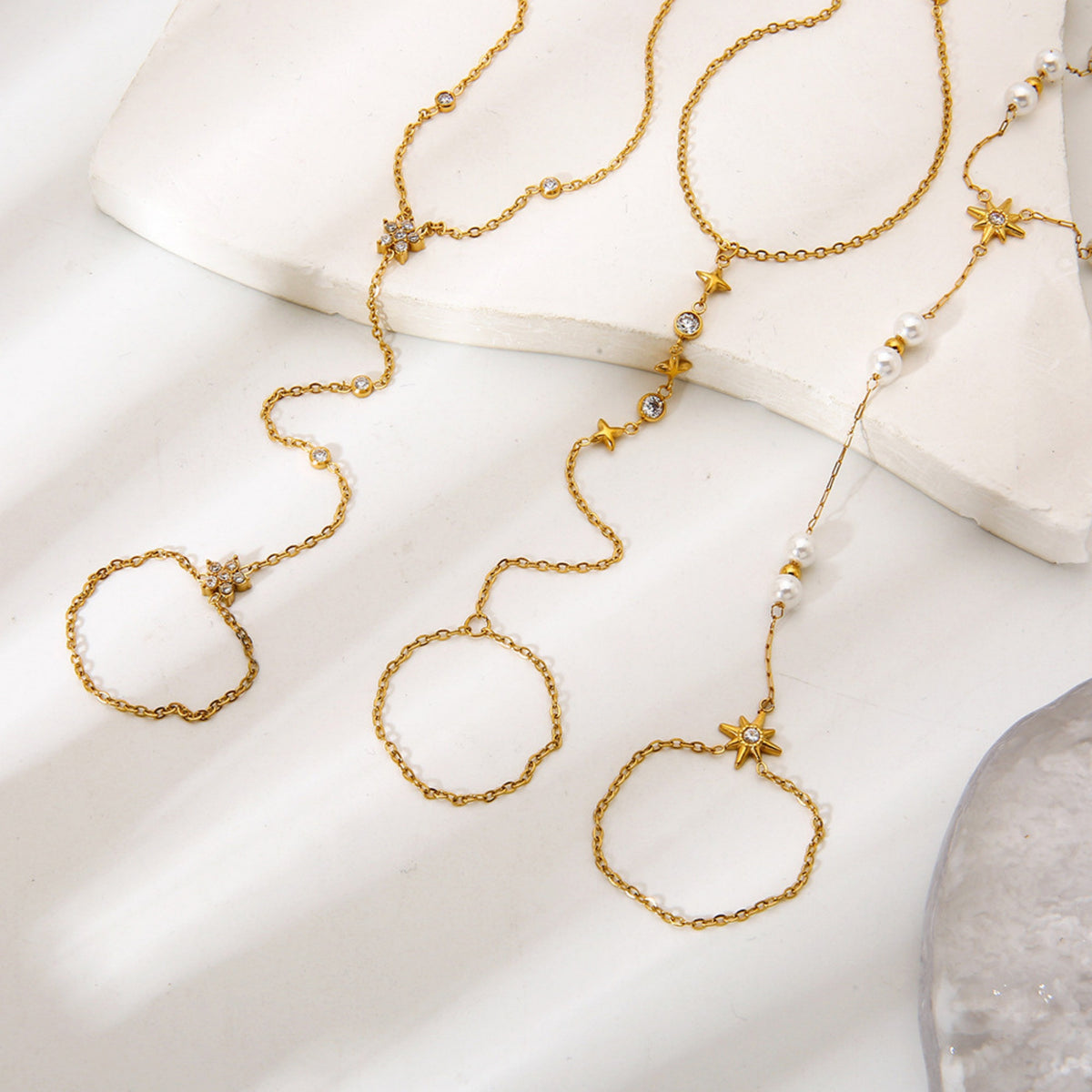 Ster hand chain steentjes goud wit - foto 5