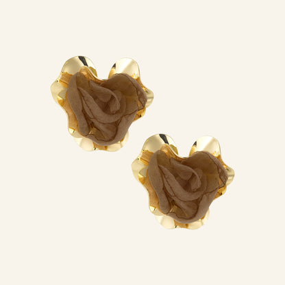 Floral statement earrings – brown, on beige background