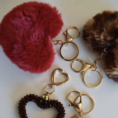 Bag charms met fluffy hart panterprint