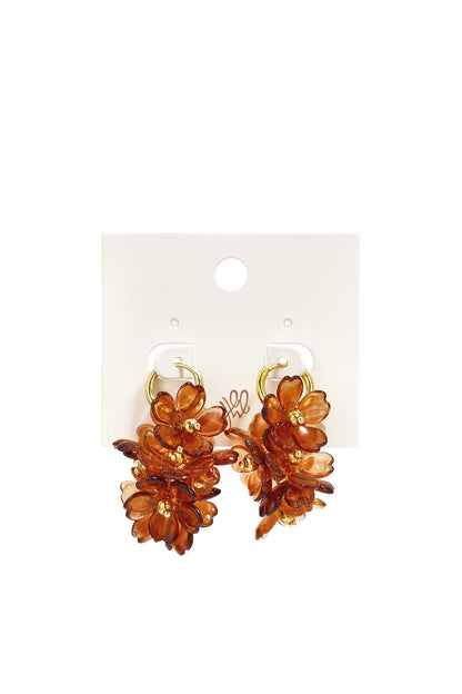 Brown flower cluster earrings, detail
