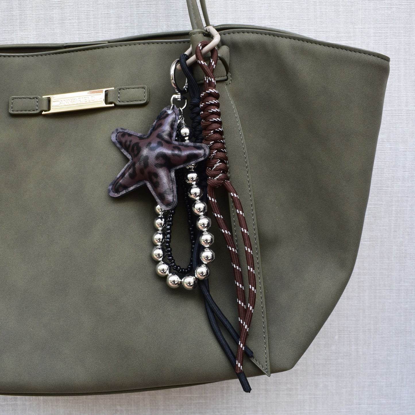 Ster bag chain met kralen - Zilver, bruin en wit