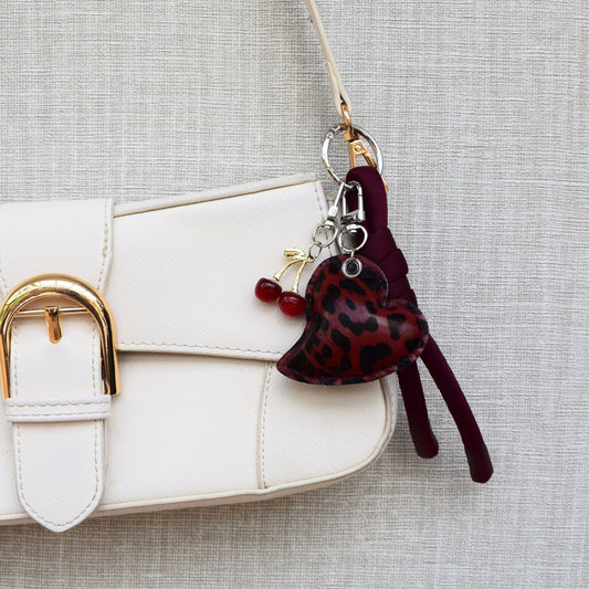 Hart en kers bag chain - Zilver, rood en zwart
