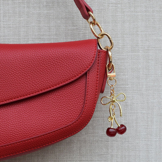 Kersen bag chain met strik - Goud en rood