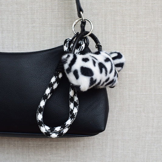 Fluffy mini tasje bag chain - Zilver, zwart en wit