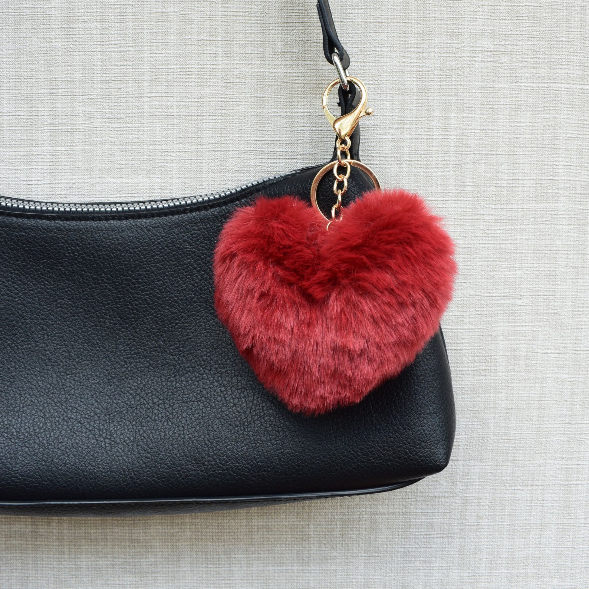 Fluffy hart bag chain - Zilver en rood