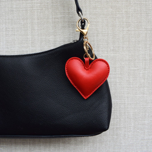 Stoffen hart bag chain - Goud en rood