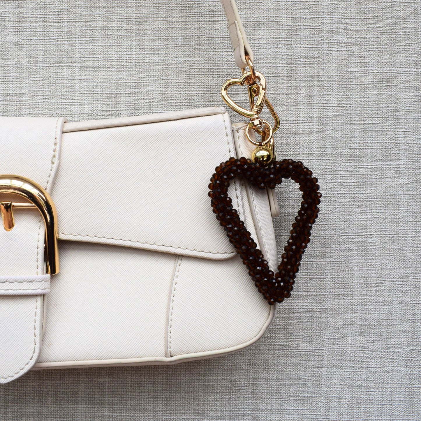 Kralen hart bag chain - Goud en bruin