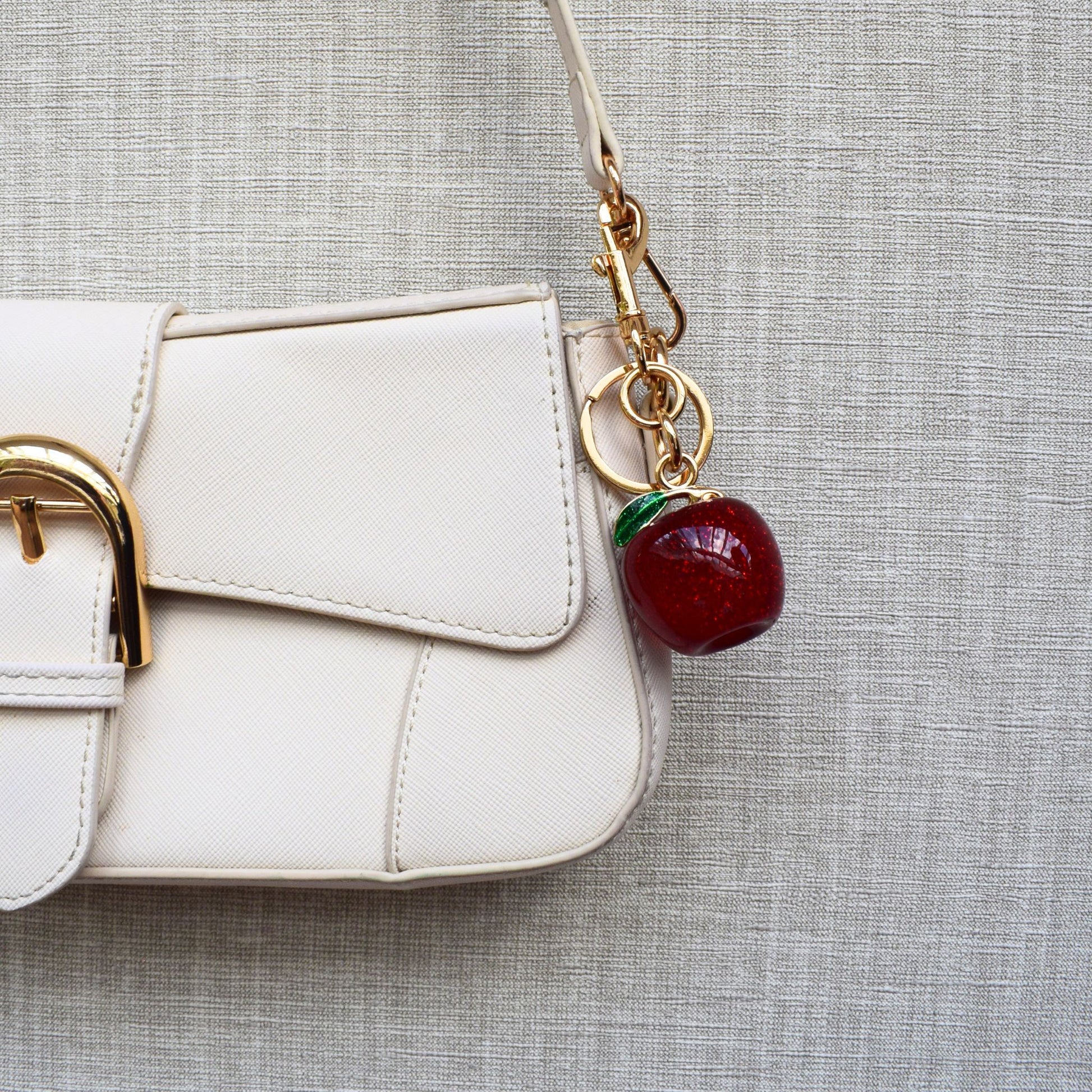 Glitter appel bag chain - Goud, rood en groen
