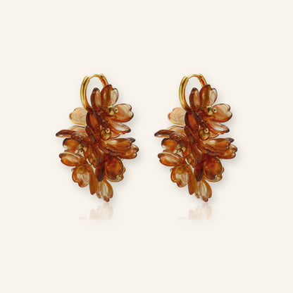 Brown flower cluster earrings – on beige background