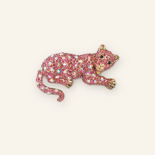 Luipaard broche strass fuchsia