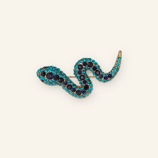 Slang broche strass blauw