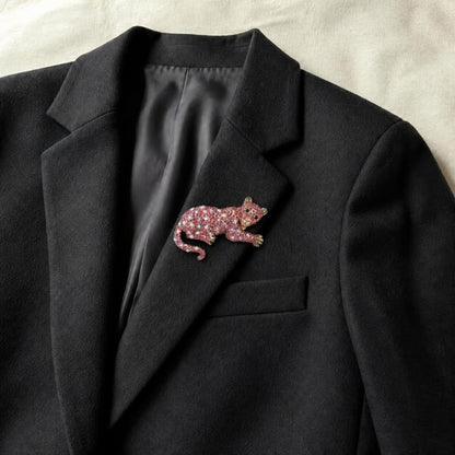 Leopard brooch rhinestone fuchsia