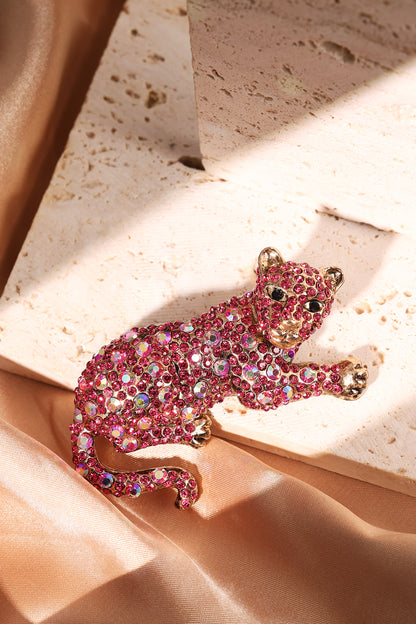 Leopard brooch rhinestone fuchsia
