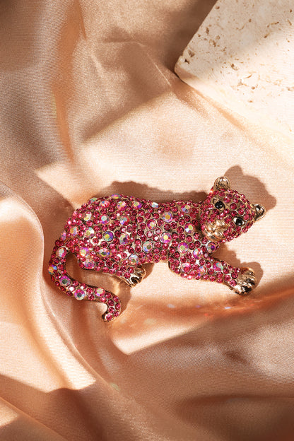 Leopard brooch rhinestone fuchsia